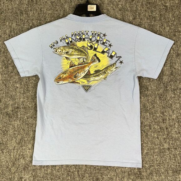 Columbia‎ Shirt Mens Medium Blue PFG Performance Fishing Gear Saltwater Redfish - Picture 1 of 8